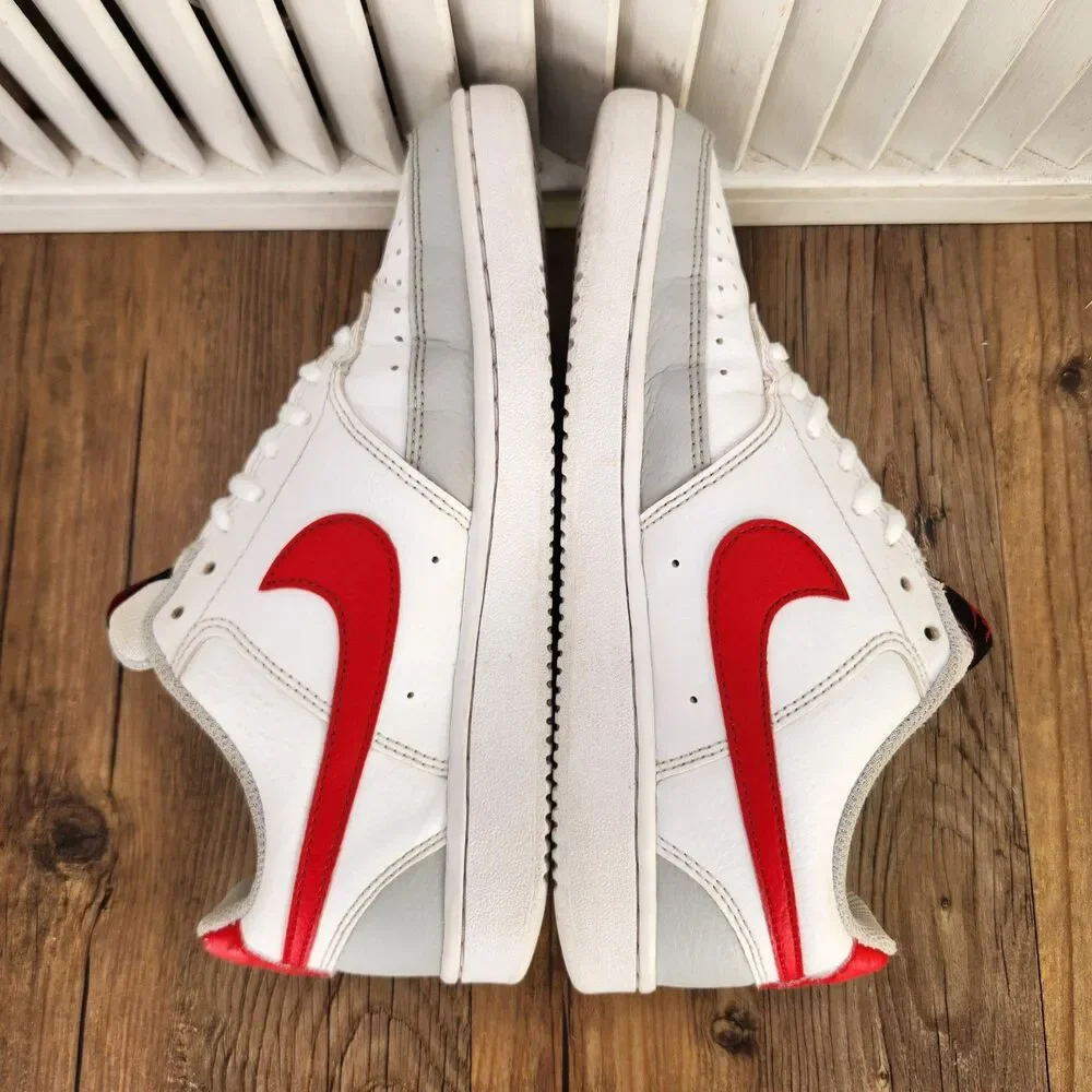 Nike Court Vision Lo Womens 6.5 White Gray Red Leather Sneakers Shoes FD0284-100